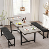 Garvee conjunto de Comedor 3 Piezas Extensible 160 cm Gris Rústico para Cocina y Comedor, Bancos Tapizados, MDF y Metal, 4-6 Personas - Gris Rústico