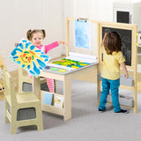 Garvee Mesa de Arte Infantil con Caballete Doble, Pizarra y Rotulador, Madera MDF, Superficie Impermeable, Almacenaje, Juego para Niños, Ajustable, Blanco