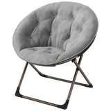 Garvee Silla Saucer Luna Plegable con Marco Metálico, Asiento de Piel Sintética y Algodón PP, Diseño Flor Grande, Gris para Dormitorio y Sala - Gris