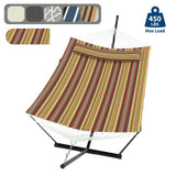 Garvee Hamaca Doble de Exterior con Soporte en T, Tela de Rayas Rojas y Amarillas, Almohada y Cuerda de Equilibrio, Capacidad 204 kg, para Jardín y Camping - Rayas Rojo & Amarillo