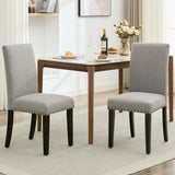 Garvee Sillas de Comedor Juego de 2 Tela Moderna Respaldo Curvo Soporte Lumbar Madera Robusta Patas Antideslizantes Cocina Hogar - Gris