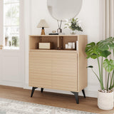 Garvee Aparador Fluted con Patas Metálicas para Salón y Pasillo, Madera Ingenieril, Estilo Mid Century, Diseño Ventilado, Almacenaje Espacioso, Fácil Montaje - Madera Natural