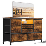 Garvee Cómoda para TV con 8 Cajones Profundos, LED RGB Multiescena, Enchufe Integrado, MDF Resistente para Sala y Dormitorio, 47.4'' Ancha, Color Madera - Marrón Rústico
