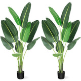 Garvee Planta Artificial Ave del Paraíso 150cm Hoja Realista Flexible Metal Maceta Cemento Antivuelco Salón Oficina Verde - Verde