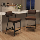 Garvee Conjunto de 2 Taburetes de Bar con Respaldo y Reposapiés, Asiento Acolchado Grueso, Cuero PU Impermeable, 69 cm Altura, para Cocina y Barra, Metal Reforzado, Diseño Ergonómico con Brazos - Marrón Retro