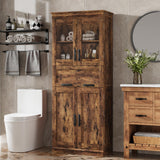 Garvee Gabinete de Baño Vintage 170 cm con 4 Puertas y Cajón de Vidrio para Cocina y Sala, 170×60×30 cm, MDF Resistente, Tiradores Metálicos - Vintage
