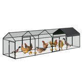 Garvee Gallinero de Tubo Galvanizado Cuadrado Grande 4 Puertas 4 Compartimentos Cubierta Impermeable y Anti-UV Fácil Montaje para Pollos Conejos Jardín y Patio Color Pulverizado Negro 406 × 102 × 102cm - Negro