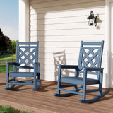 Garvee Conjunto De 2 Sillas Mecedoras Adirondack Para Exterior, HDPE Resistente Al Clima, Azul Marino, Patio Y Jardín