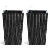 Garvee Set De 2 Maceteros Altos De 16 Pulg Rattan Duradero Con Auto-Riego Y Ruedas Para Patio Y Sala Blanco Mate - Negro