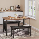 Garvee Conjunto De Comedor Para 4 Personas Mesa Y 2 Bancos Tapizados Diseño Vintage MDF Y Metal Para Cocinas Y Comedores Pequeños - Vintage