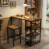 Garvee Conjunto De Mesa De Cocina 3 Piezas Con Estantes De Almacenaje Y 2 Taburetes, Hierro Y Madera, Compacto, Impermeable, Ideal Para Apartamentos Vintage - Vintage