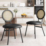 Garvee Set de 2 Sillas de Comedor de Ratán con Asiento Suave y Patas Metálicas Negro - Negro