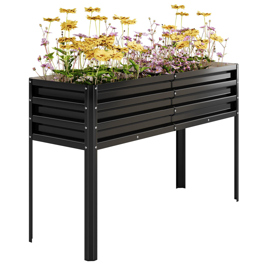 Garvee Huerto Elevado Galvanizado con Sistema de Autorriego y Estructura Reforzada, para Jardín y Patio, Acero Resistente, Modular, Drenaje Ajustable, 81cm, Color Negro