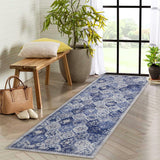 Garvee Alfombra Grande Vintage para Sala y Dormitorio, 60x180cm, Estilo Bohemio, Suave y Antideslizante, 100% Poliéster, Lavable a Máquina - Gris & Azul
