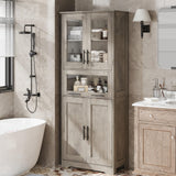 Garvee Gabinete Alto para Baño con Puertas de Vidrio y Estantes Ajustables, MDF Resistente, Gris, 170 cm - Gris