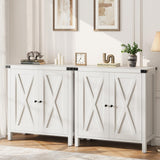 Garvee Gabinete Pequeño de Almacenamiento Farmhouse con 2 Puertas y Estantes Ajustables para Sala y Comedor, MDF Duradero, Blanco, 30”x15.7”x31.5” - Blanco