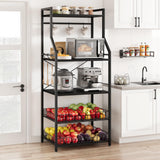 Garvee Estante Horno Microondas Panadería 5 Niveles 2 Canastas Grandes Acero MDF Negro Rústico Cocina - Negro