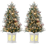 Garvee Árbol de Navidad Artificial 3 Pies con 78 Luces LED, Base con Reno, Ramas Nevadas, Temporizador Incorporado, Decoración para Hogar y Oficina, Blanco y Rojo - 0.93 m