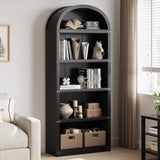 Garvee Estantería Arqueada de 5 Baldas para Libros con Protección Metálica para Sala y Oficina 182×76×30 cm Natural Wood Grain - Negro