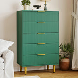 Garvee Cajonera Acanalada de 5 Cajones con Patas Cónicas Metálicas para Organización en Dormitorio 75x46x121cm Verde - Verde