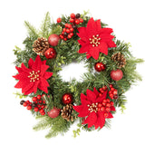 Garvee Corona Navideña de 41 cm con Flores Artificiales, Piñas y Bayas, Hecha a Mano, PVC Duradero, Decoración para Puertas y Paredes, Roja y Verde - Rojo