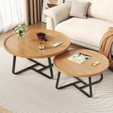 Garvee Juego De 2 Mesas De Café Anidadas Compactas Y Resistentes MDF Y Metal Para Sala Y Balcón Diseño Industrial Negro - Natural