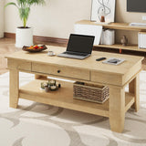 Garvee Mesa de Café Grande con Cajón y Estante de Almacenaje, 120 cm Largo, Patas en L, Fácil Montaje, Ideal para Salón, Color Variado - Madera Clara