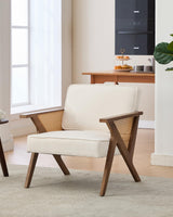 Garvee Silla Acento De Lino, Estilo Mid-Century, Asiento Acolchado 5'' Espuma, Estructura Madera Robusta, Brazos Ergonómicos, Para Sala O Dormitorio, Beige