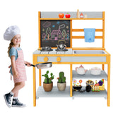Garvee Cocina De Barro Para Niños Juego De Cocina De Madera Al Aire Libre Fregadero Desmontable Pizarra Set Montessori