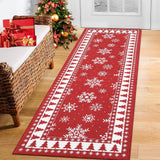 Garvee Mantel de Mesa de Poliéster Frotte con Patrón de Copos de Nieve, Plegable, Algodón de Perla, 80x150cm, Repelente al Agua, para Comedor - Rojo