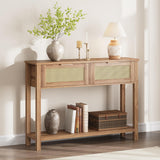 Garvee Konsolentisch boho MDF metal 2 cajones estante abierto rattan natural resistente 109x30.5x79cm interior entrada sala color natural - Roble Caramelo