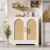 Garvee Aparador Buffet con Puertas de Ratán, Almacenaje Amplio, MDF Robusto para Comedor y Sala, 76 × 40 × 80 cm, Diseño Moderno - Blanco