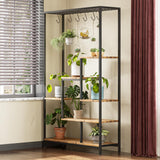 Garvee Estante para Plantas de Interior 5 Niveles, 180 cm Alto, Metal y Madera, 6 Ganchos Colgantes, Diseño en Escalera para Balcón y Sala, Versátil y Duradero - 70.9"-Nogal Tigre