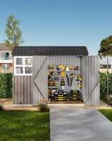 Garvee Caseta Metálica de Exterior con Ventanas Claras para Familias en Protección de Herramientas 180x240cm Gris - Marrón