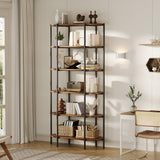 Garvee Estantería Librería Industrial de 6 Niveles Estantes Ovalados con Estructura Metálica para Salón y Oficina Vintage