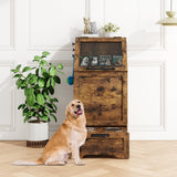Garvee Estación de Alimentación para Perros de MDF, PB y Acero, 2 Cuencos Elevados, Almacenamiento con Tapa Abatible, Vintage, para Sala y Balcón - Vintage