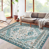 Garvee Tappeto Lavabile 80x150 cm Antiscivolo Pelo Corto Cotone Motivo Boho Stampato Verde Opaco Per Soggiorno E Cucina - Verde Oscuro