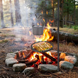 Garvee Parrilla Giratoria para Fogata 34x34 cm Acero Resistente 360° Ajustable Plegable con Bolsa para Camping y BBQ al Aire Libre - Juego Tres Piezas Bandeja