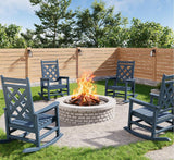 Garvee Conjunto De 4 Sillas Mecedoras Adirondack Para Exterior, HDPE Resistente, Azul Marino, Patio Y Jardín