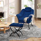 Garvee Silla Lazy Comfy con Ottoman, Ergonómica y Moderna, Tela de Terciopelo, Sala y Dormitorio, Plegable, Soporte Reforzado, Color Terciopelo - Azul