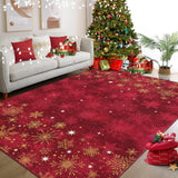 Garvee Alfombra de Navidad para salón 160x230cm, lavable, suave y antideslizante, lana artificial, diseño clásico con copos de nieve, ideal para dormitorio y cocina - Rojo