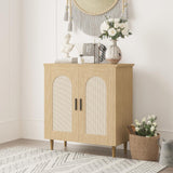 Garvee Buffet De Cocina Con 2 Puertas Correderas Rotín Natural Y MDF Estilo Bohemio Para Comedor Y Entrada 77,5x39,2x85,5 cm - Natural