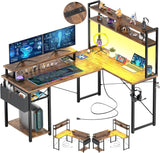 Garvee Bureau d'Angle L avec Tiroir et Prise Électrique, LED, Composite-Métal, Organisation et Gaming pour Maison, Optimisé, Durable, Fonctionnel Vintage - Vintage