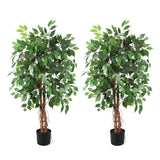 Garvee Set de 2 Árboles Ficus Artificiales de 122 cm, Planta Decorativa Realista de Plástico y Hierro para Interior y Exterior, Sin Mantenimiento - Verde x2