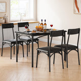 Garvee Conjunto de Comedor de 5 Piezas Mesa y 4 Sillas Tapizadas en PU Estructura de Metal y MDF Ahorro de Espacio Negro - Negro