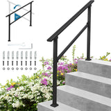 Garvee Barandilla para Escaleras Exteriores de 4 Peldaños, Pasamanos Ajustable de Aluminio y Acero Q235B con Kit de Montaje, Negro, 1 Unidad - Negro/1 Ud.