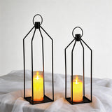 Garvee Set De 2 Faroles LED Con Velas Acrílicas, Metal Negro, Control Remoto Para Sala Y Jardín, 30,5 Y 38,1 Cm, Moderno - Negro
