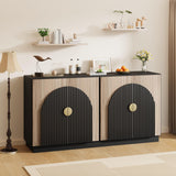 Garvee Buffet Sideboard Moderno con Puertas Arqueadas y Diseño Estriado, Estantes Ajustables, PB+MDF, Negro-Marrón, Para Comedor y Sala