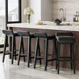 Garvee Taburetes de Bar Modernos 66,5cm, Asiento Tapizado, Respaldo Bajo, Patas de Madera, Reposapiés, para Cocina y Comedor - Negro ×4