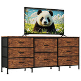 Garvee Cómoda De Tela 8 Cajones Con Marco Metálico Y Tapa De Madera Natural Para Dormitorio Y Sala, Gran Capacidad, Diseño Delgado, Color Natural - Marrón